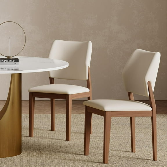 2PCS PU Leather Dining Chairs with Solid Wood Legs, Home Kitchen Chairs Comfy Side Chairs Single Leisure Chairs Armless Makeup Chairs for Kitchen Living Dining Room, Beige
