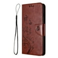 thumbnail image 5 of For iPhone 16 Wallet Case,Cute Embossed Butterfly & Flower Patterned Flip Premium PU Leather [Flip Kickstand] [Card Slots] [Wrist Strap] [Magnetic Closure] Phone Cover, Brown, 5 of 9