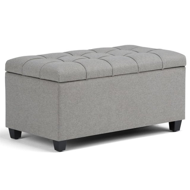 Natural Greige Tufted Storage Ottoman in Dove Gray