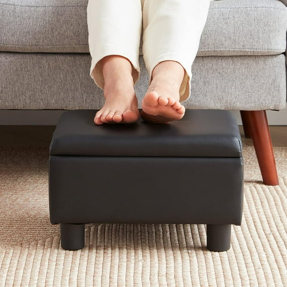 Small Foot Stool Under Desk Foot Stools Ottoman Footstool Foot Stools Small Footstools Foot Stool for Living Room Foot Rest 15" W x 12" D x 9.5" H Faux Leather Black