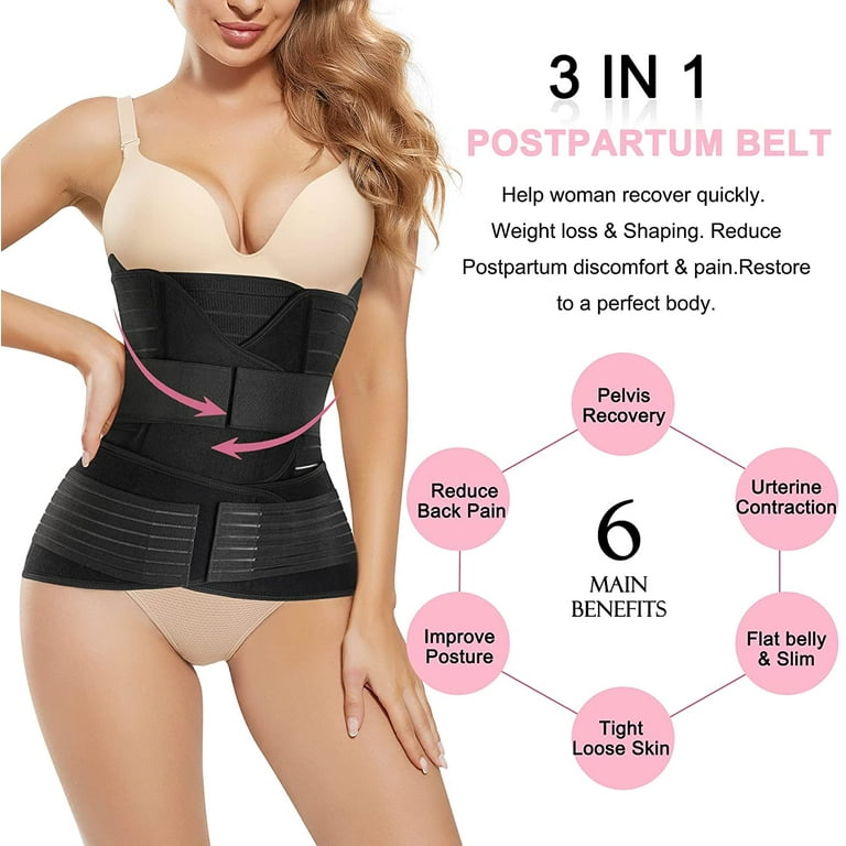 Loday 3 In 1 Maternity Belly Band Wrap Postpartum Waist Trainer C Section  Recovery Support Belt Women(Black, M） 