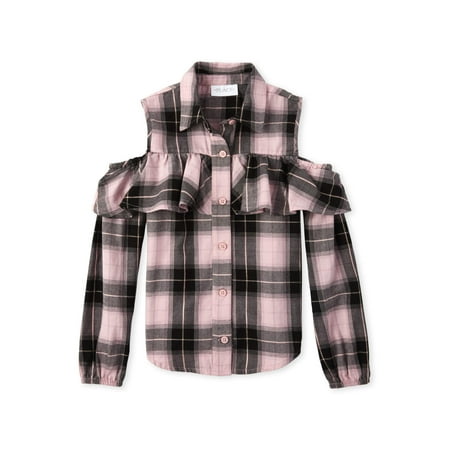 The Children's Place Long Sleeve Cold Shoulder Plaid Print Ruffle Top (Big Girls)