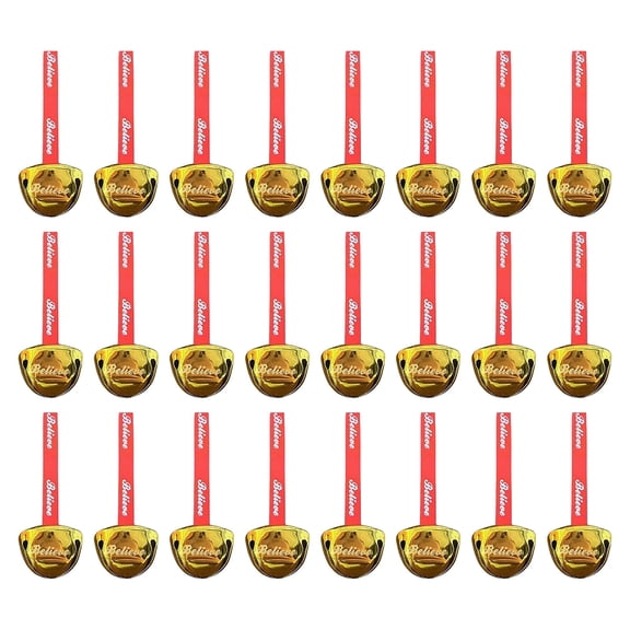 24 Pack Christmas Hanging Ornaments with Printed Ribbon,Christmas Mood-Creating Decorations for Christmas Tree Gift Decor,DIY Holiday Arrangement and Home Styling,Gold
