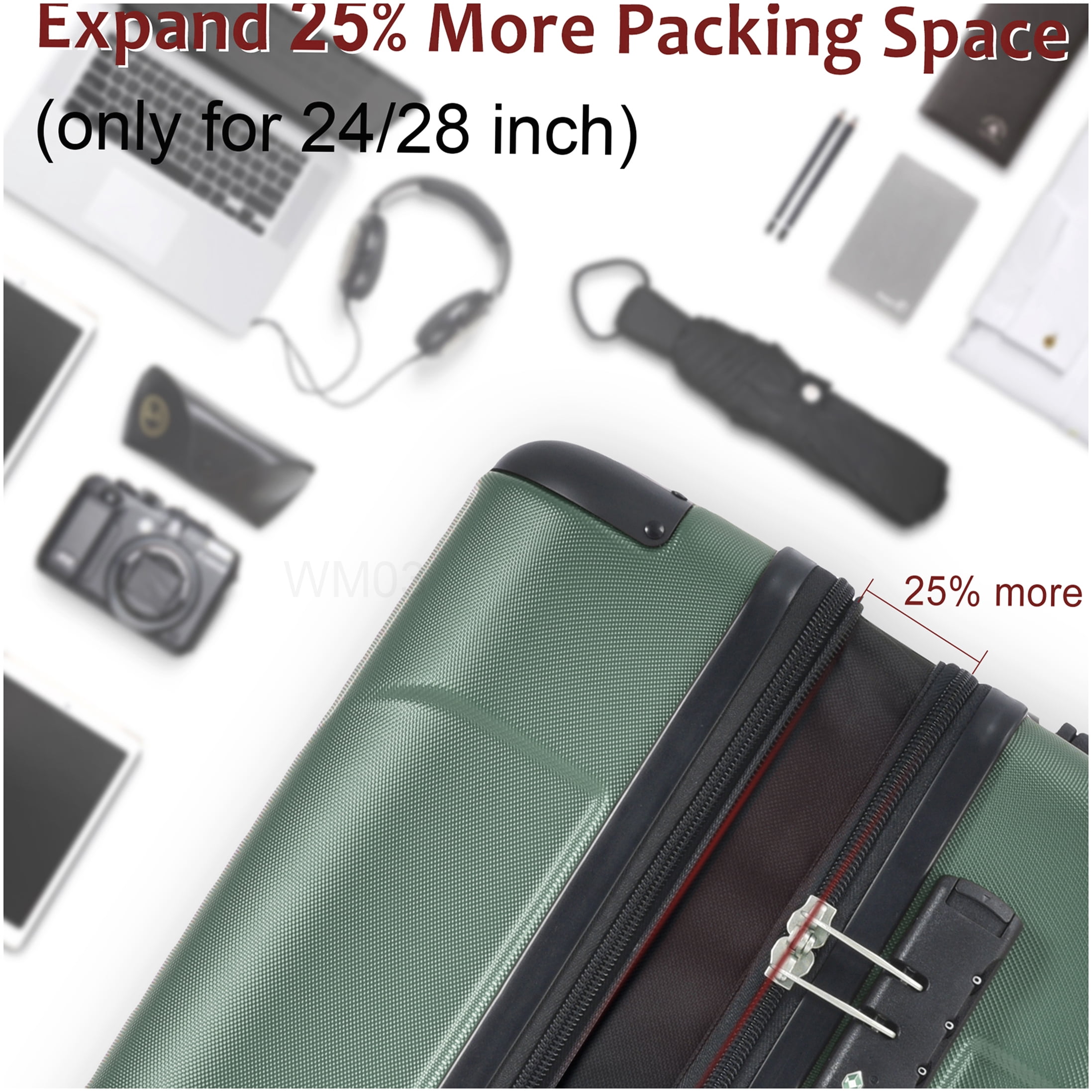 28 Inch Expandable Checked Luggage, Lightweight ABS Hardshell Suitcase with TSA Lock, Double Wheels - Green