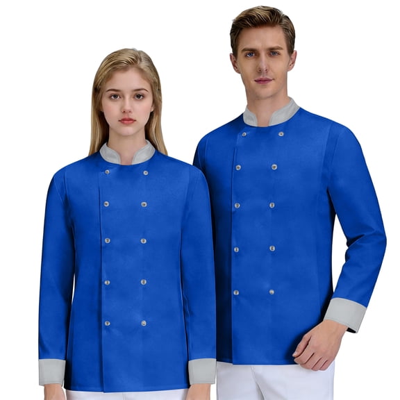 Chef Jacket for Men Long Sleeve Chef Shirts Restaurant Kitchen Cooking Work Tops Hotel Uniform Shirts with Pockets Blue XS