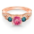 thumbnail image 2 of Gem Stone King 18K Rose Gold Plated Silver Pink Mystic Topaz Blue Diamond and White Moissanite Engagement Ring for Women (1.97 Cttw, Gemstone, Round 6MM and 3MM, Size 8), 2 of 4