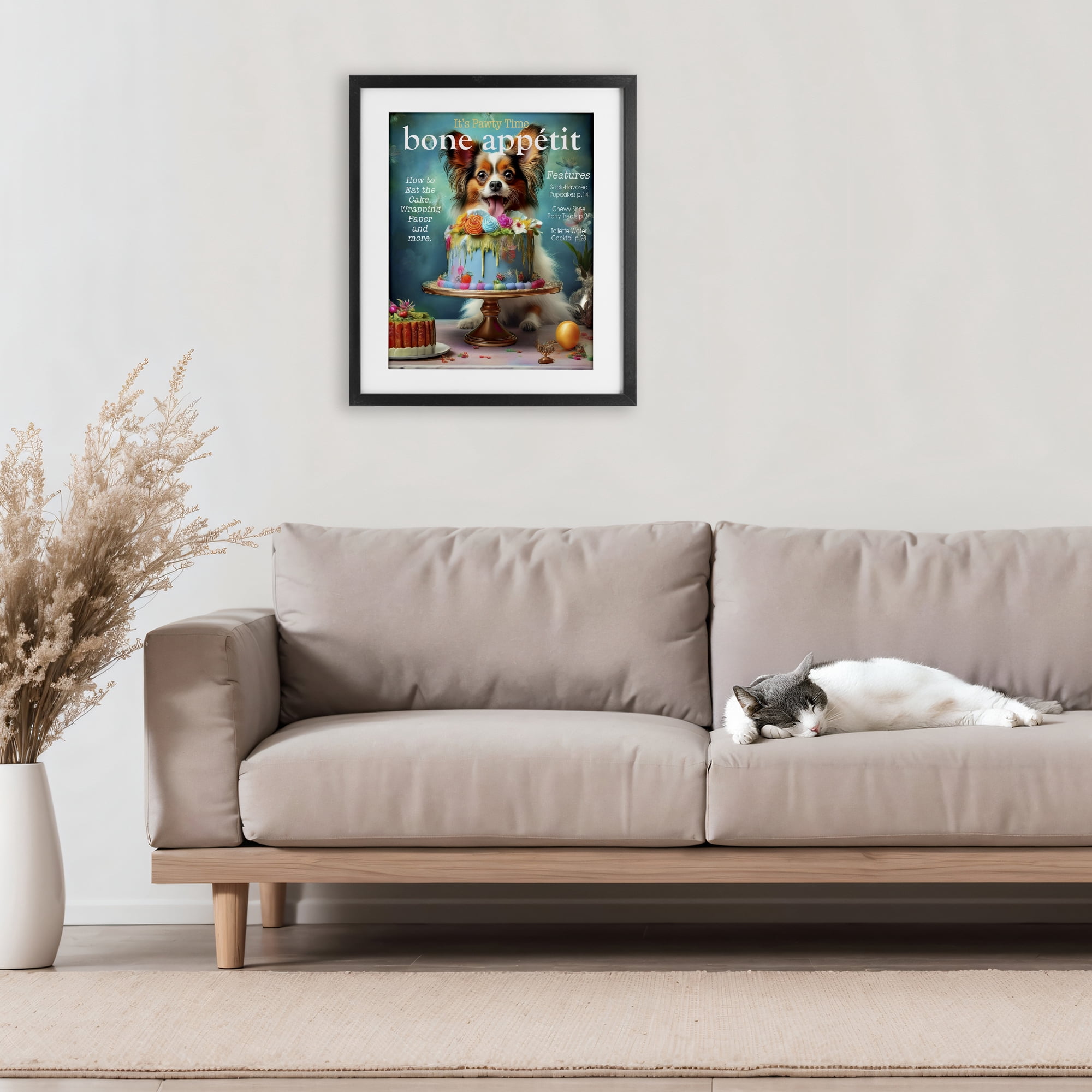 Stupell Industries Bone Appetit Dog Magazine Parody Black Framed Print Under Glass, design by Grotto Studios