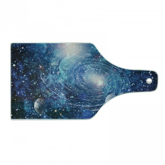 Astral Cutting Board, Nebula Helix with Lots of Stars and Planets Outer Space Themed Print, Decorative Tempered Glass Cutting and Serving Board, in 3 Sizes, by Ambesonne