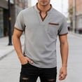 thumbnail image 1 of JAJAHO Mens V Neck T-Shirt Casual Stretch Solid Color Short Sleeve Pocket Tees Textured Shirts Comfortable Tops, 1 of 6