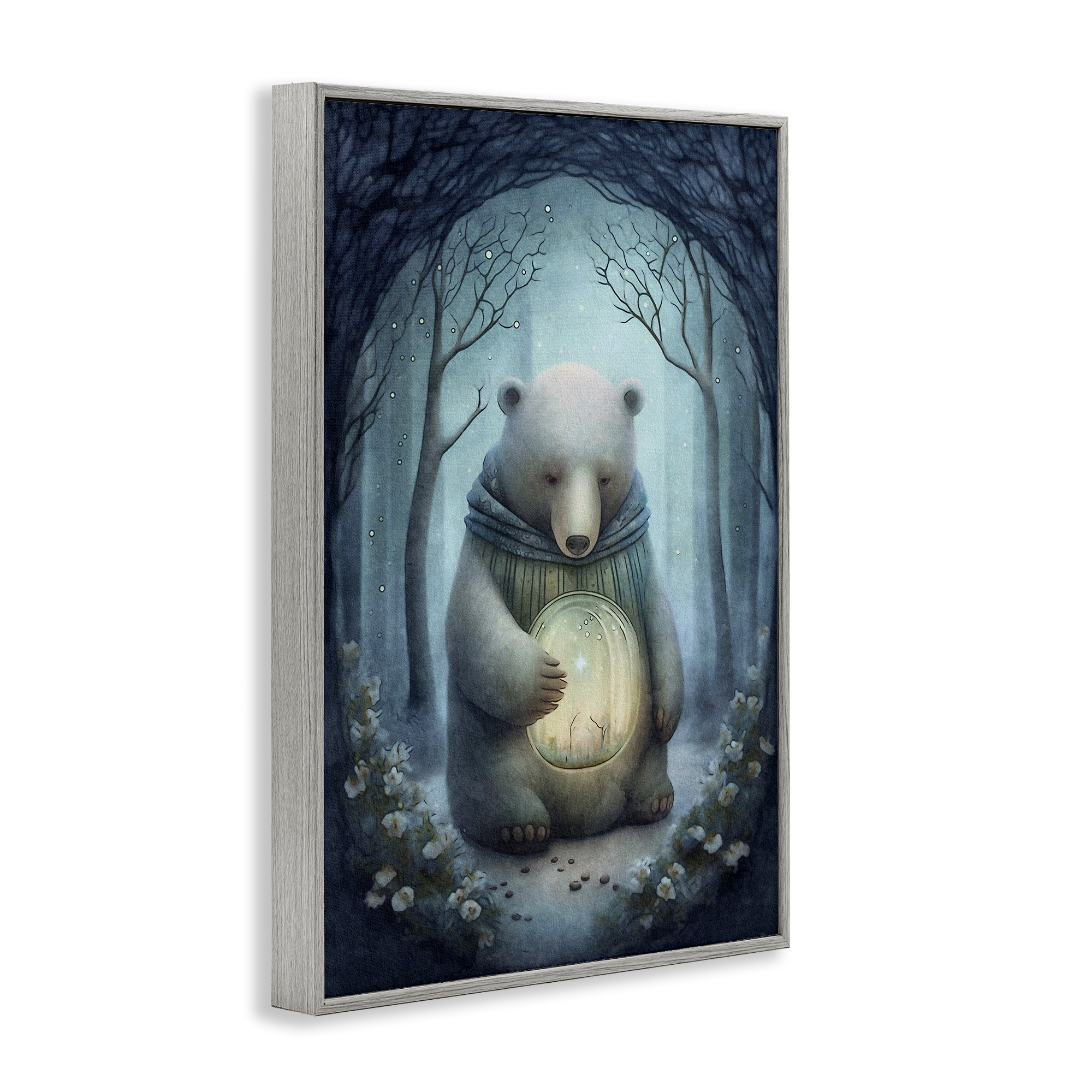 Stupell Industries Mystic Brown Bear Landscape Painting Gray Framed Art Print Wall Art, 20 x 30