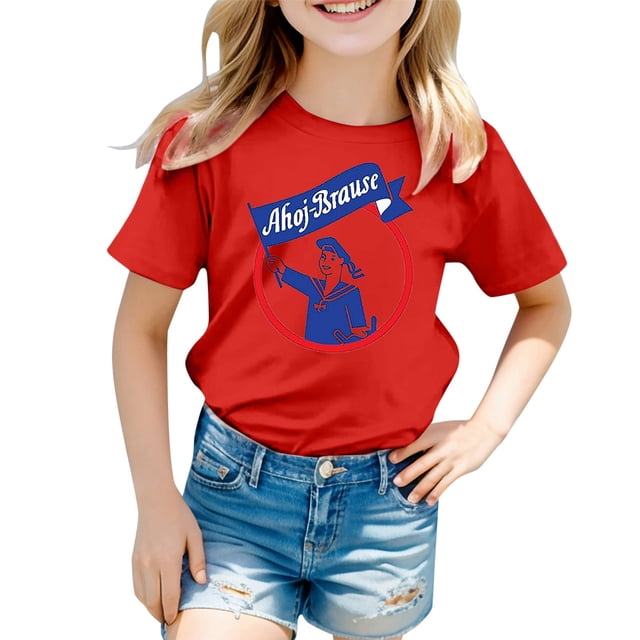 XDZJLR T-Shirt pour Filles Imprimé Coloré Carnaval Col Rond Manches Courtes 6-7 Ans