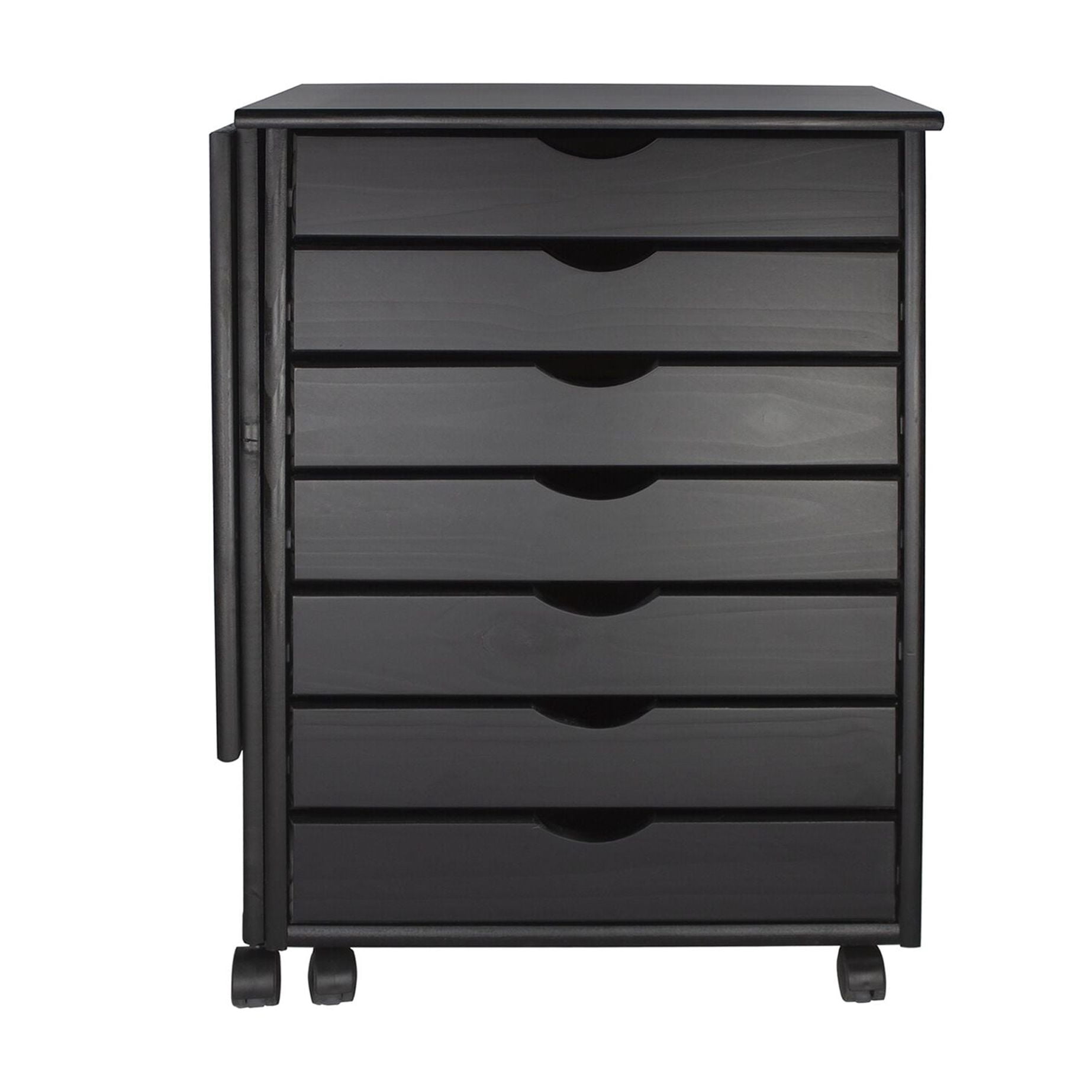 Jela Solid Wood 7 Drawer Gate Leg Roll Cart Desk in Black
