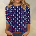 thumbnail image 2 of HEILAU Memorial Day Shirts for Women American Flag Graphic T 3/4 Length Sleeve Tops 4th Of July Casual Crewneck USA And Stripes Patriotic T Shirts Patriotic Tops, 2 of 5
