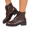thumbnail image 3 of Willtoo Women Vintage Faux Leather Lace Up Combat Ankle Boots, Round Toe Low Block Heel Lug Sole Short Booties, Non Slip Casual Outdoor Walking Motorcycle Boots, 3 of 3