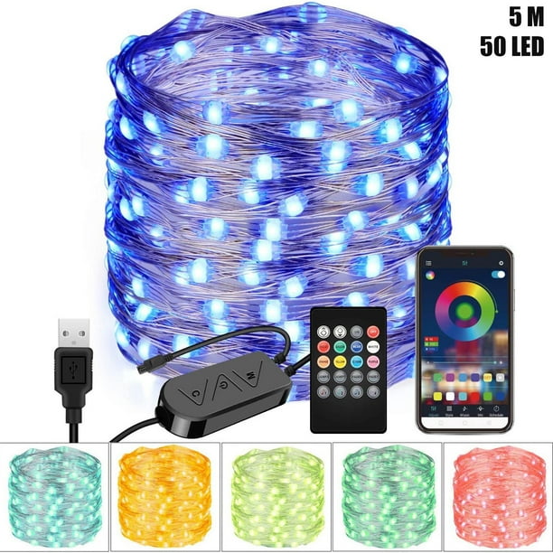 Guirnalda de Luces RGB Inteligente Xihbxyly Decoración Navideña Bluetooth 4,0 App Música Remota