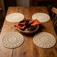 thumbnail image 6 of 4 Pack Round Boho Wood Grain Linen Placemats, Woven Cotton Macrame Table Mats with Fringe, Heat Insulation for Farmhouse Kitchen Rustic Dining, 6 of 6