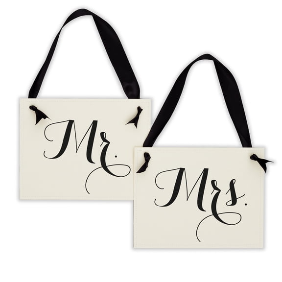 Ritzy Rose Mr. & Mrs. Signs for Bride and Groom Chairs | Set of 2 Wedding Banners