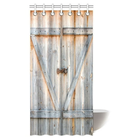 Pop Farmhouse Wooden Door Shower Curtain Brown Old Wooden Garage