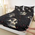 thumbnail image 4 of Homewish Death Skull Queen Sheets For Adults Teens,Goth Halloween Queen Sheet Sets,Cream Black,4 Pieces,1 Flat Sheet, 1 Fitted Sheet and 2 Pillowcases, 4 of 6
