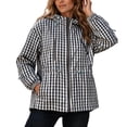 thumbnail image 5 of FDGIU Women Gingham Zip Up Jacket Collared Long Sleeve Drawstring Hem Casual Plaid Outerwear, Fall Lightweight Checkered Bomber Style Coat, 5 of 6