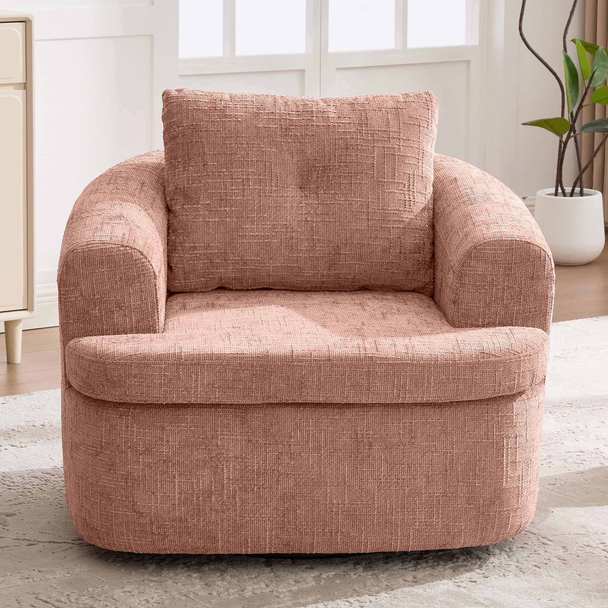 Euroco 360° Swivel Sofa Chair Accent Barrel Chair 36.6" Swivel Round Chair with Dual-layer Cushion Design for Living Room, Bedroom, Office and Hotel, Pink