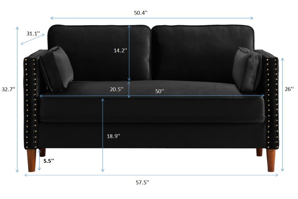Private Jungle Velvet Loveseat Sofa Tufted Couch,Comfy Upholstered Settee Couch with wood Legs for Compact Space Apartment (Black)