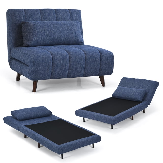 Costway Canapé-Lit Convertible 3 Positions Chaise Pliante avec Coussin Bleu
