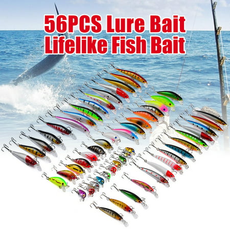 56Pcs Mixed Minnow Fishing Lures Bass Bait Crankbait Treble Hook with Box for Freshwater Trout Bass (Best Chinook Salmon Lures)