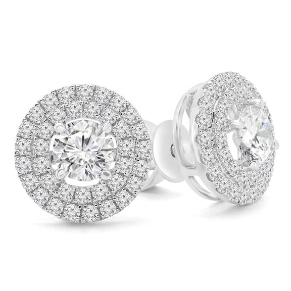 Majesty Diamonds MD210075 2.2 CTW Round Diamond Double Halo Stud Earrings in 18K White Gold