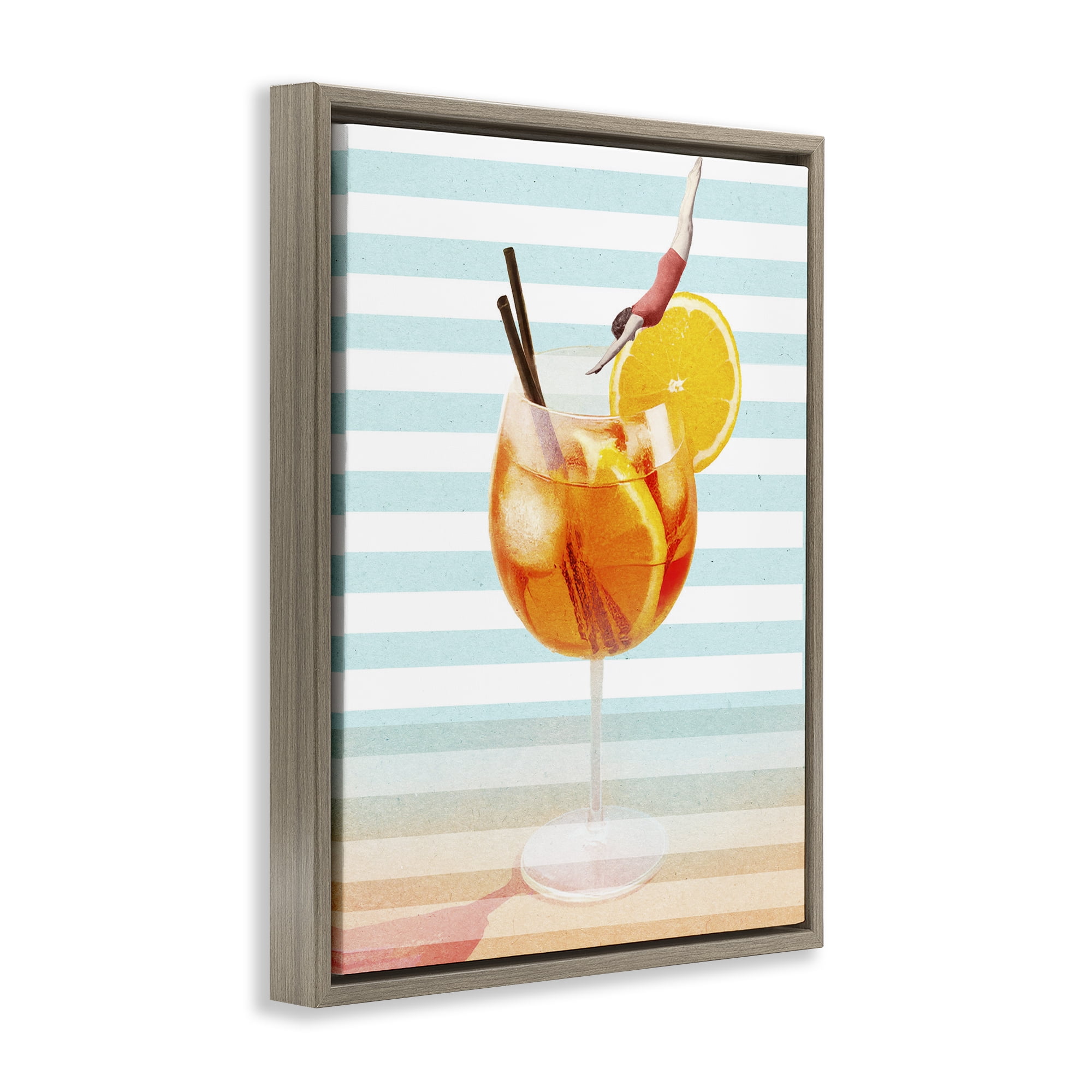 Spritz Cocktail Dive Brown Framed Floater Canvas Wall Art, design by Lil' Rue