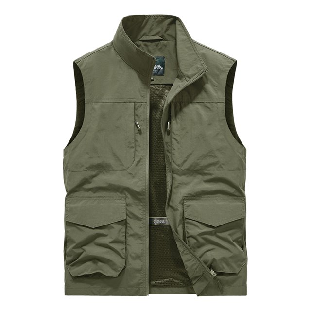 Birdeem Mens Quick-Drying Work Clothes Jacket Solid Color Stand-Up Collar Zipper Waistcoat