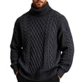 thumbnail image 2 of Fanshiluo Men's Turtleneck Cable Knit Sweater, Long Sleeve Pullover Knit Top,Size M,Big and Tall Men, 2 of 9