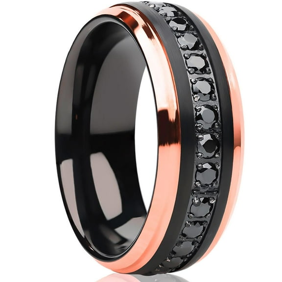 Rose Gold Wedding Ring,CZ Wedding Ring,Black Tungsten Ring,Engagement Ring,Anniversary Ring,Man Woman