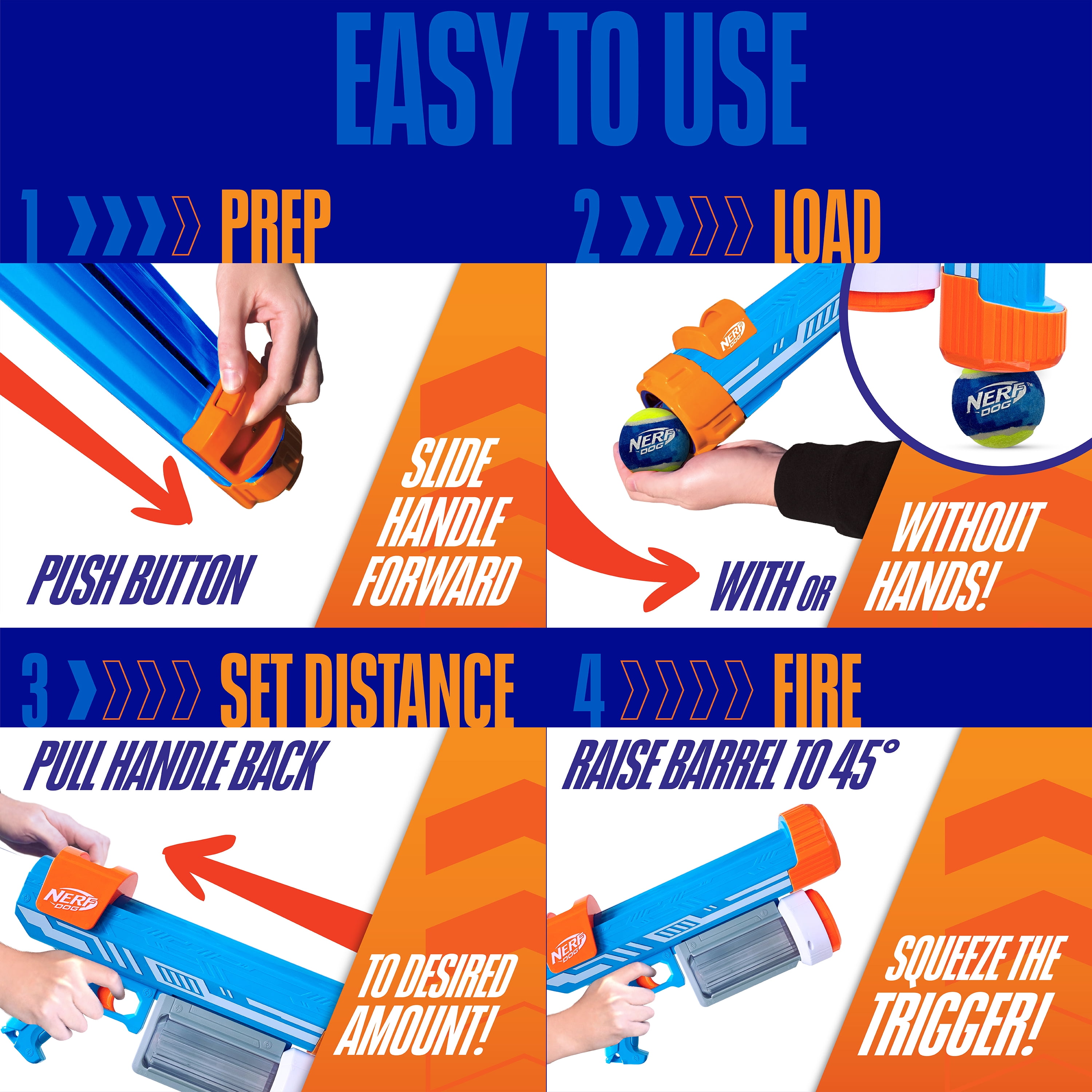 Nerf Dog 18 inch Distance Blaster Ball Launcher with Canister and 3 Pack of 2.5 inch Tennis Balls