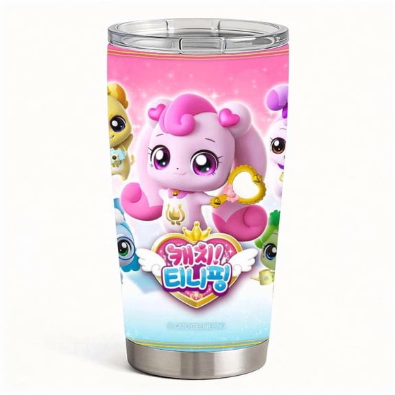Cute Pink Cartoon Animals Tumbler with Lid, Stainless Steel Insulated Travel Cup for Kids