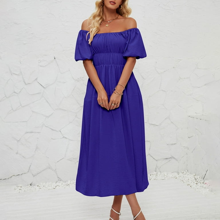 Lmnyox Off Shoulder Maxi Dress for Women Casual Puff Short Sleeve Dress  Flowy Cocktail Party Dress - Walmart.com