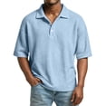 thumbnail image 2 of Qwertyu Short Sleeve Waffle Shirt Men Relaxed Fit Button Down Polo Shirts Collared Lightweight Big and Tall Golf Shirts Light Blue L, 2 of 8