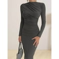 thumbnail image 5 of Women'S Fall Long Sleeve Bodycon Maxi Dresses Ruched Crew Neck Slim Fit Cocktail Party Dress Dark Gray L, 5 of 9