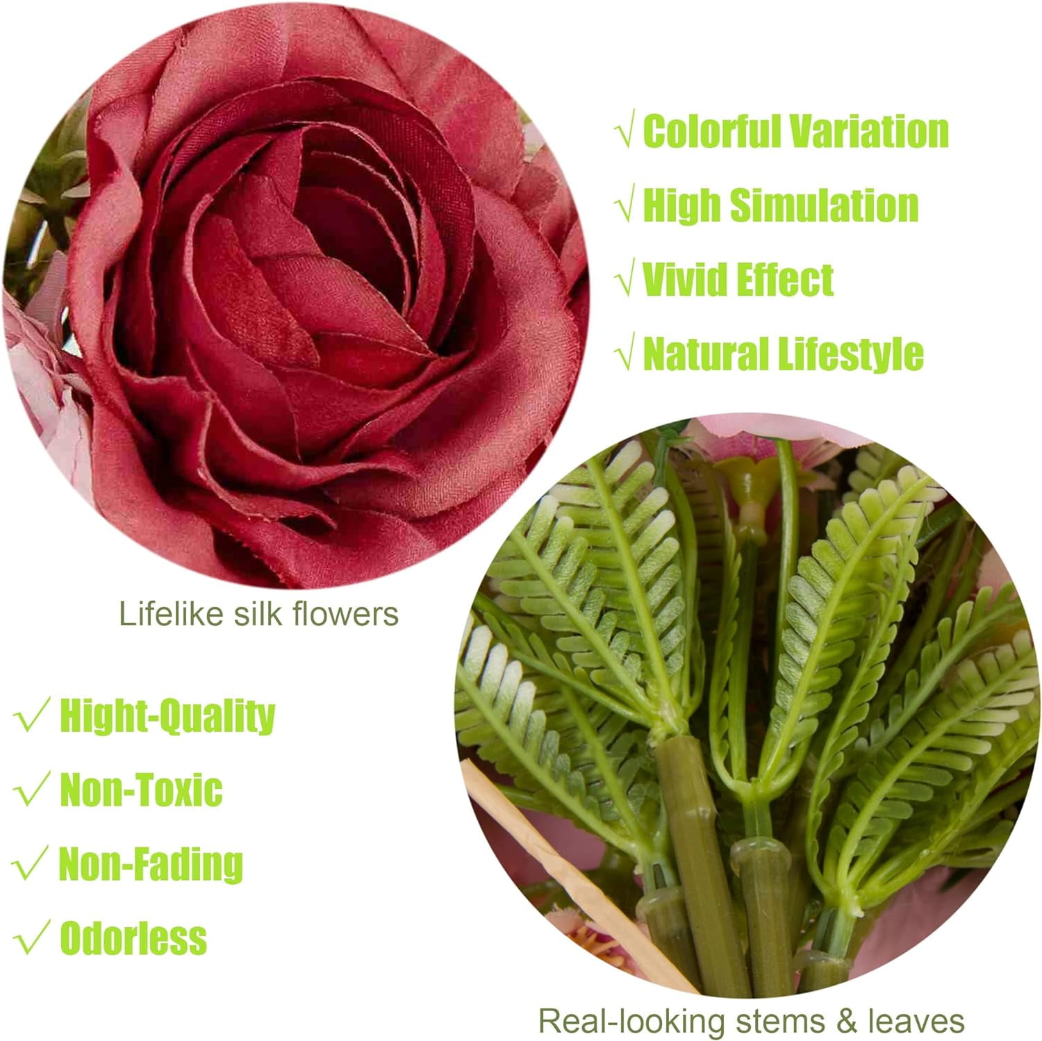 2pcs Artificial Flower Bouquets,12 Inch Wedding Bouquet for Bridesmaid, Tossing Bouquet for Bridal Shower Wedding Ceremony,White and Green