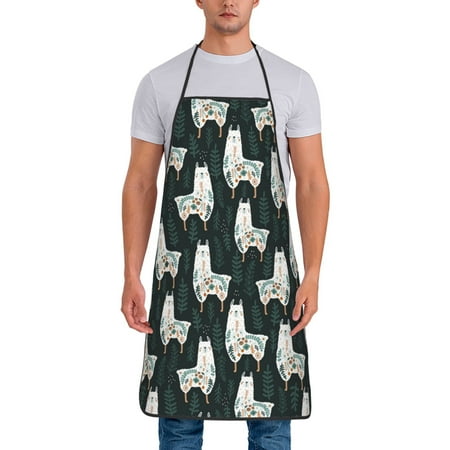 

Adjustable Bib Apron - Abstract Plant Cute Alpaca Waterdrop Resistant Cooking Apron Kitchen Aprons for Men Women