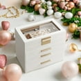 thumbnail image 5 of 4-Layer Jewelry Organizer with Glass Lid, 3 Drawers, Modern Design, Cloud White, 5 of 7