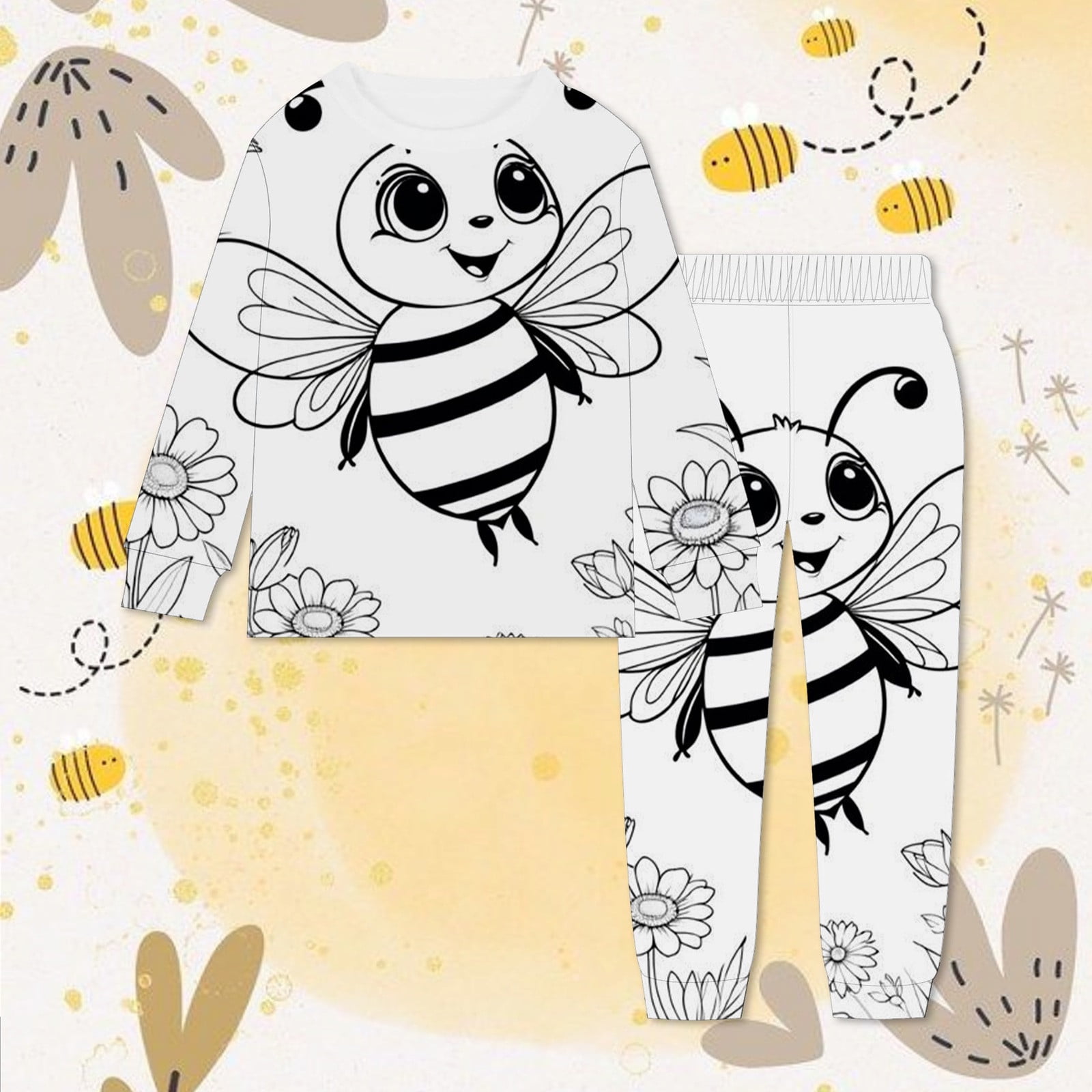 Toimothcn Baby Girls Outfit Set Long Sleeve Cartoon Bee Diy Hand