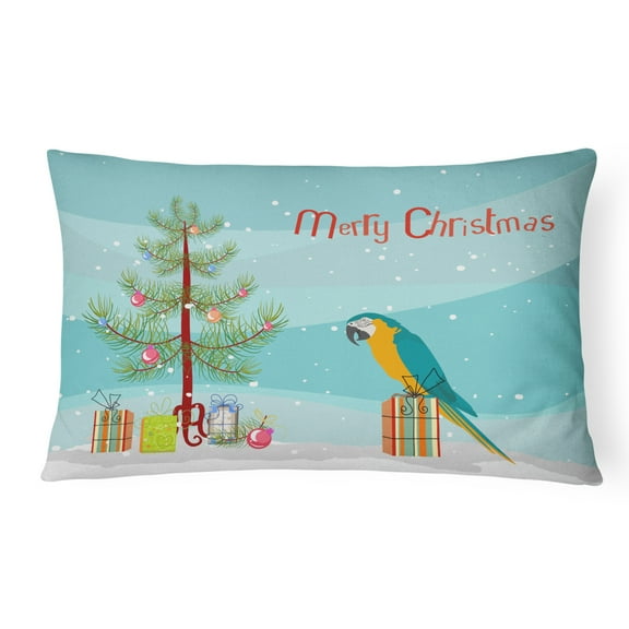 Carolines Treasures CK4500PW1216 Macaw Merry Christmas Canvas Fabric Decorative Pillow, 12H x16W, multicolor