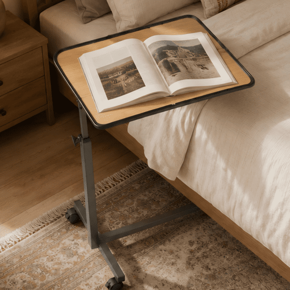 KEKOY Overbed Table, Adjustable Overbed Bedside Table with Wheels, Tilt Table for Medical Home Care and Hospital Use,Smooth Rolling, Stable Support Design