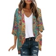 thumbnail image 2 of HOMBOM Womens Dusters Kimonos Open Front Lightweight Cardigan 3/4 Sleeve Vacation Floral Beach Cover Ups for Young Women, 2 of 5