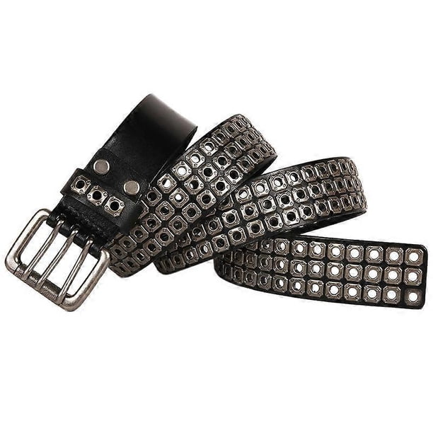 Black Brown Orange Casual Fashion Studded Rivet Belt Various Colors Available in Different Sizes Women Men Three Row Rivet Belt
