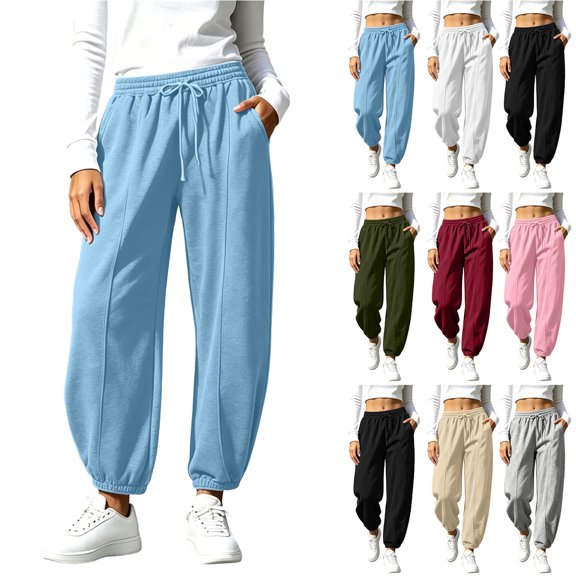 Chiccall Womens Fleece Lined Barrel Jogger Sweatpants High Elastic Drawstring Pants with Side Pockets Solid Athleisure Trousers