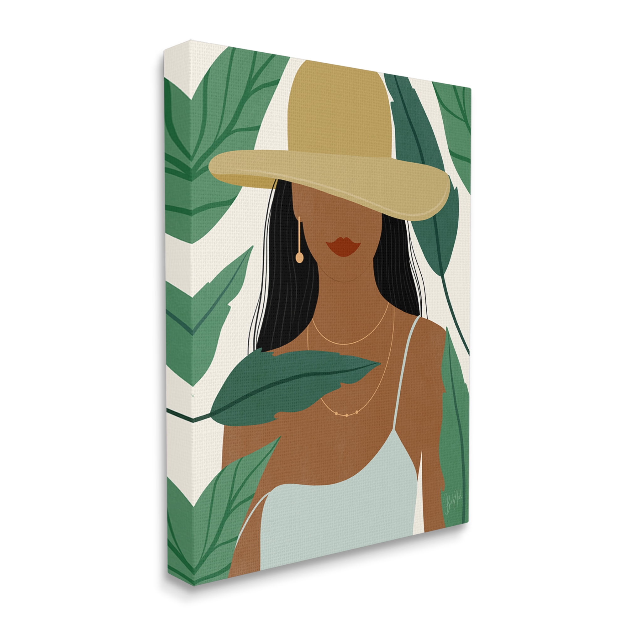 Stupell Industries Smiling Woman Wearing Sun Hat Drifting Leaves Graphic Art Gallery Wrapped Canvas Print Wall Art, Design by Birch&Ink