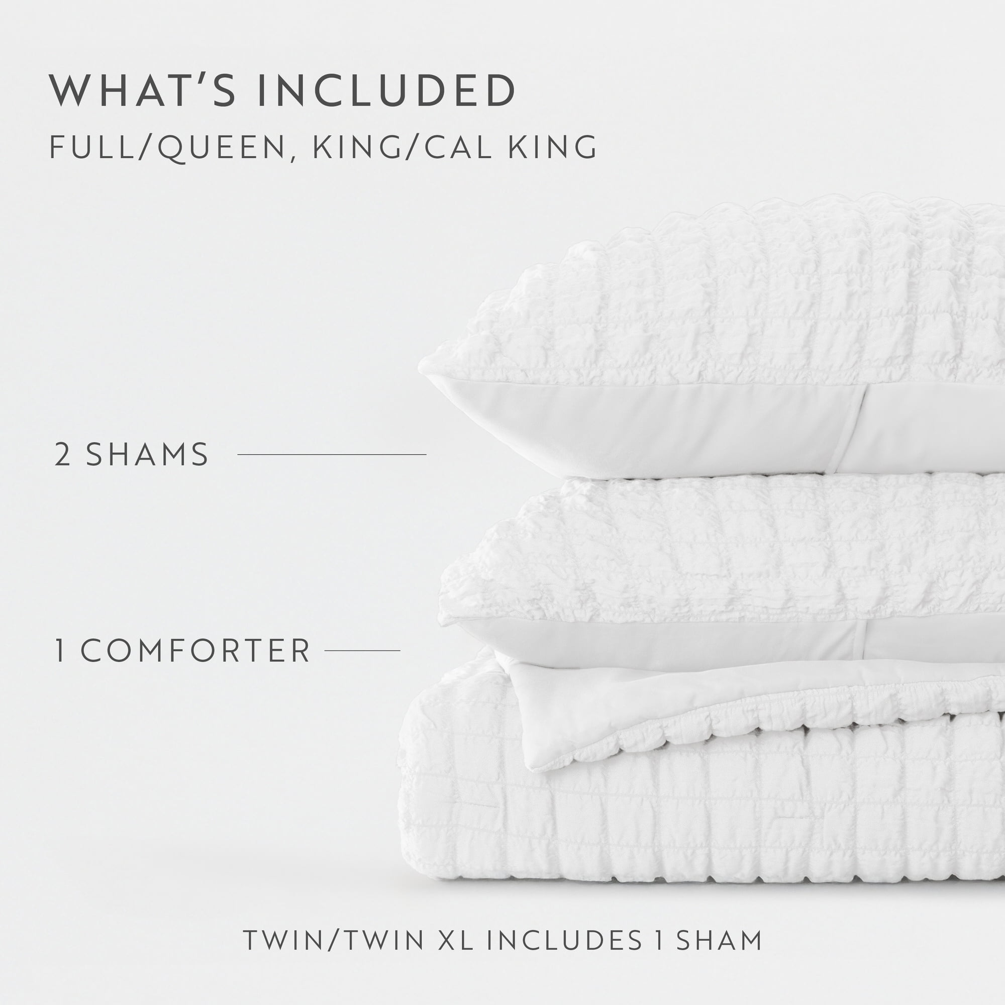 Noble Linens 3 Piece Seersucker Textured All Season Down-Alternative Comforter Set, White, Full/Queen