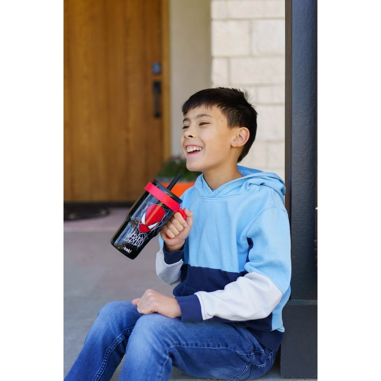 Zak Designs 18oz Spiderman Kids Straw Handle Tumbler, Stainless
